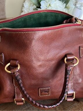 Dooney & Bourke Brown Leather Duffel with Green Suede Interior